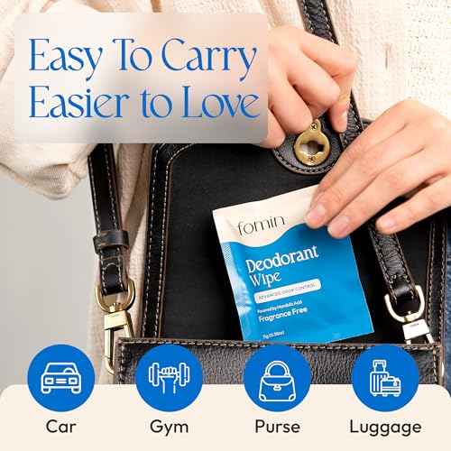 FOMIN Acidified Travel Deodorant Wipes For Women & Men - 15 Count - Variety Pack - pH Balanced, Mini Deodorant Travel Size Wipe - Plastic-Free, Individually Wrapped Underarm Body Wipes