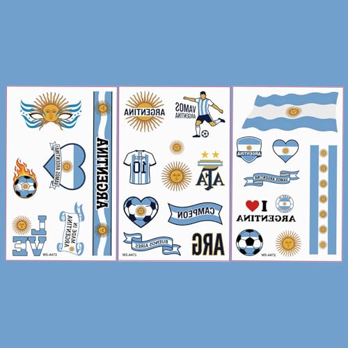 Argentina Soccer World Cup Temporary Tattoos - 3 Sheets