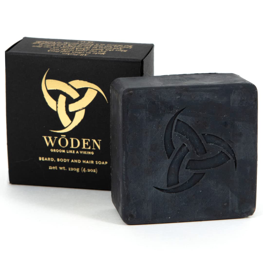 Woden Men's Natural Soap Bar - Beard, Body and Hair 120g| Groom like a Viking | Earthy Aroma | Black Raven | Woden