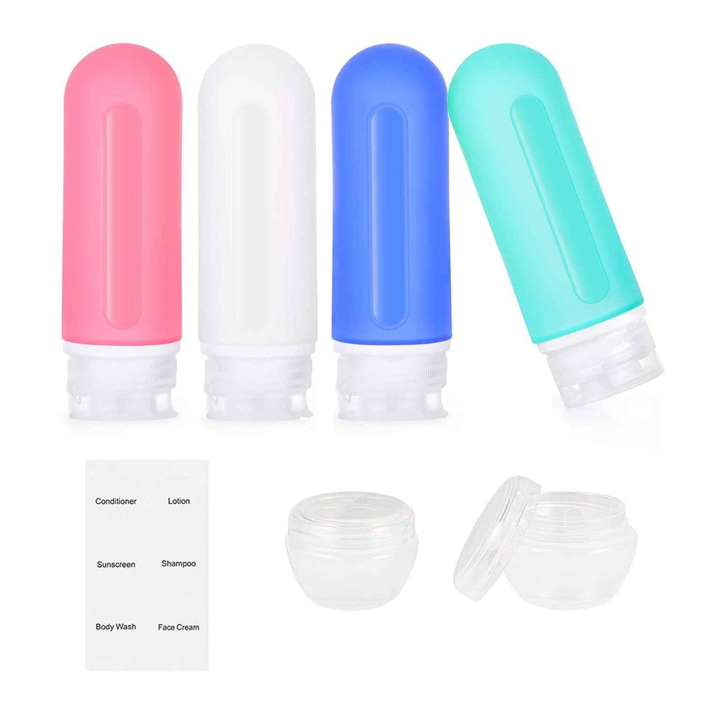 Travel Bottles for toiletries, Tsa Approved 3oz Travel Size Containers BPA Free Leak Proof Refillable Liquid Silicone Squeezable Travel Accessories for Shampoo Conditioner Lotion (4 Bottles + 2 Jars）