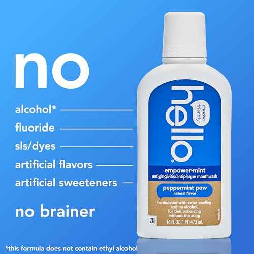hello Empower-Mint Fluoride Free and Alcohol Free Mouthwash, Peppermint Pow, 16 Fl Oz Bottle