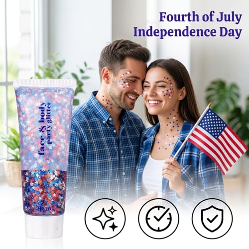 Patriotic Glitter Tattoos - 2PCS 4th of July Face & Body