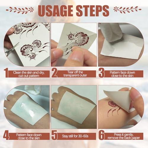 Henna Temporary Tattoos - 12 Sheets Waterproof Lace Mandala Stickers