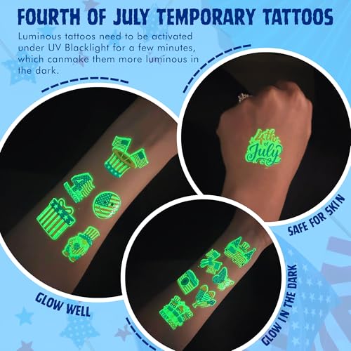105PCS Glow in Dark Patriotic Temporary Tattoos - 4th of July