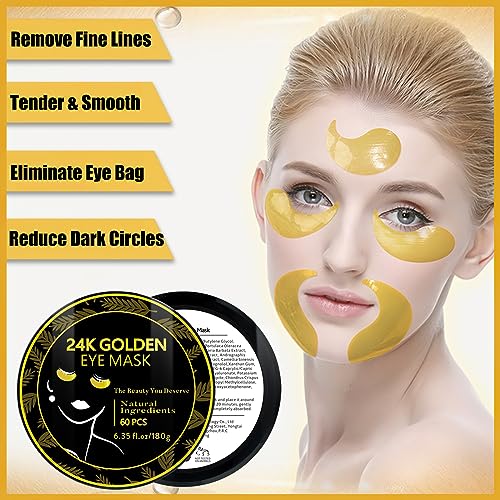 MIELIKKI 60 Pcs Under Eye Patches, 24K Gold Eye Masks, Collagen Anti Aging Eye Gel Pads, Moisturizing Eye Treatment for Puffy Eyes, Dark Circles, Wrinkles, Fine Lines, 24K GOLDEN