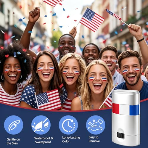 Red White and Blue Face Paint Sticks - 4 Pcs Sports Makeup