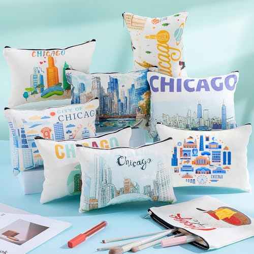 Reginary 12 Pcs Chicago Souvenirs Makeup Bag Travel Gift Cosmetic Bag Trip Favors Chicago City Themed Gifts for Traveller Birthday Christmas Bachelorette Party Favors