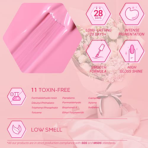 modelones Pink Gel Nail Polish Set, 6 Colors Light Soft Pink White Nude Pink Soak Off Summer Nail Art Gel Design Manicure Kit Salon DIY Home Gift for Women Girlfriend Girl