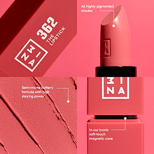 3INA The Lipstick - Moisturizing Lipstick for Women - Semi-Matte Satin Finish with 5-Hour Long Wear - Highly Pigmented and Comfortable - 437-0.16 oz
