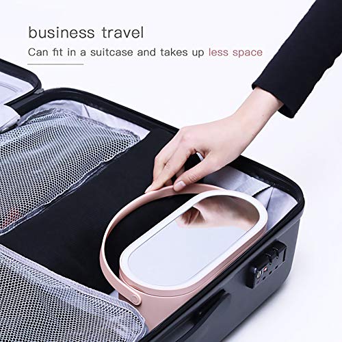 Travel Makeup Organizer Box with LED Mirror, Portable Makeup Case Touch Switch Home Cosmetic Box Jewelry Organizer Birthday Valentine's Day Gift for Women Girls,Pink