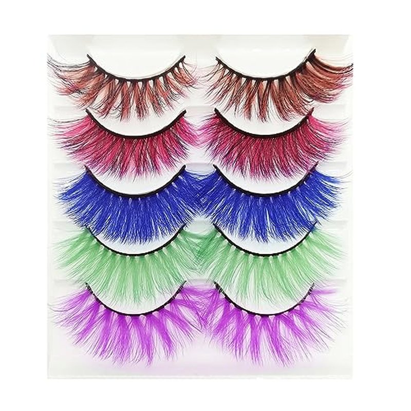 Colored Lashes Halloween Colorful Eyelashes Easter Faux Mink False Eye Lashes With Color Cosplay Long Dramatic Party Fake Eyelashes Extensions Makeup Tools 5 Pairs (MQ3-15MM)