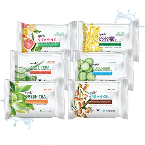 Epielle Makeup Remover Wipes, 6 Pack of 30 Count, Alcohol-Free