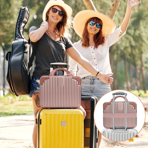 Hard Shell Cosmetic Travel Case, 17 Inch Mini Travel Hand Luggage with Elastic Band, Portable ABS Carrying Makeup Case Suitcase Train Cosmetic Bag for Travel, Camping, Business Trip