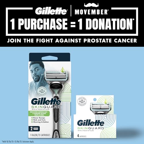 Gillette SkinGuard Razors, 1 Gillette Razor, 4 Razor Blade Refills, Designed for Men with Skin Irritation, Razor Bumps, and Sensitive Skin
