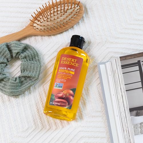 Desert Essence 100% Pure Jojoba Oil ? 8 Fl Oz Moisturizer for Hair, Skin & Scalp | Makeup Remover & Aftershave Hydrator, Non-GMO, Vegan, Cold-Pressed, Anti-Flakiness & Non-Clogging Beauty Elixir