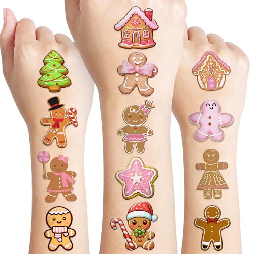 96 Gingerbread Temporary Tattoos | Pink Holiday Party Favors