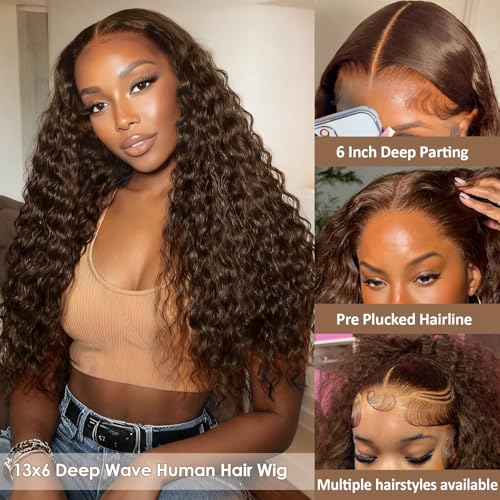 200% Density 30 Inch Chocolate Brown Human Hair Lace Front Wig