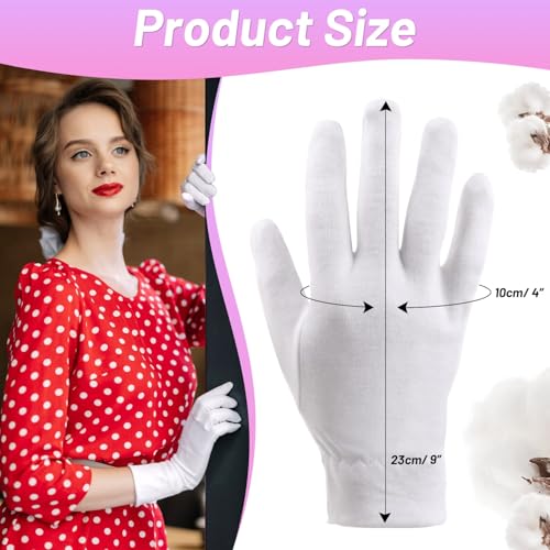 Selizo 100% White Cotton Moisturizing Gloves for Eczema & Dry Hands (12 Pairs)