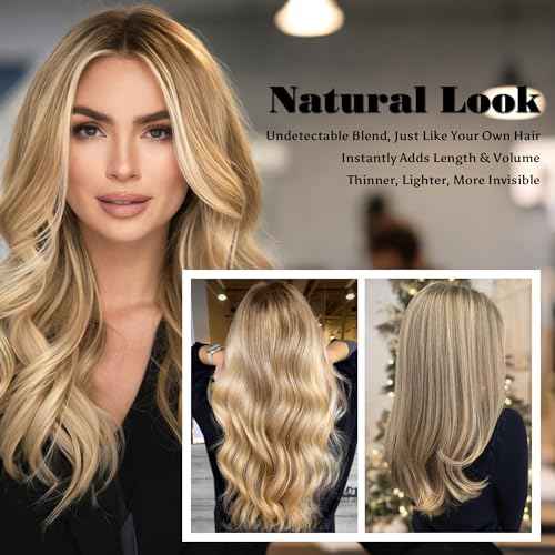 Butterfly Weft Hair Extensions Human Hair-Invisible Double Layered with Hole Hand Tied Genius Weft PU Seamless Micro Beads Real Remy Hair Blonde Highlights 100g #16P22 22 Inch