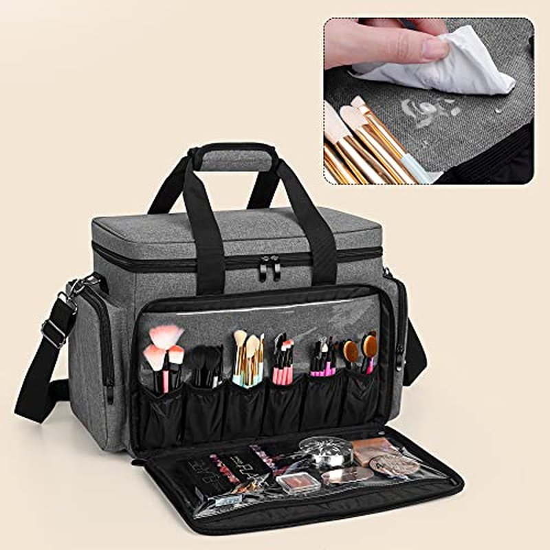 BAFASO Large Travel Makeup Bag with Adjustable Dividers - Gray