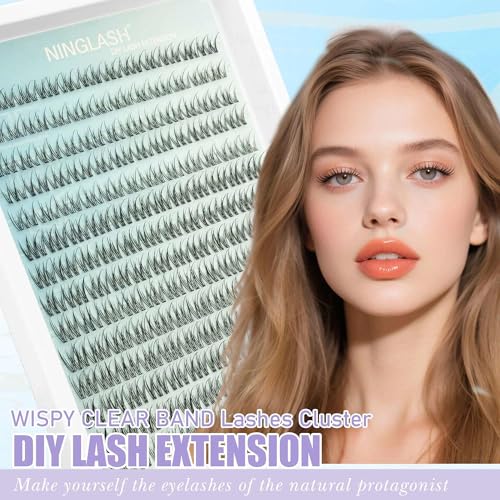 NINGLASH Natural Lash Clusters Wispy Eyelash Cluster 8-12mm Short Lash Clusters Natural Look C Curl Lash Extensions Clear Band 168pcs DIY Eyelash Extension