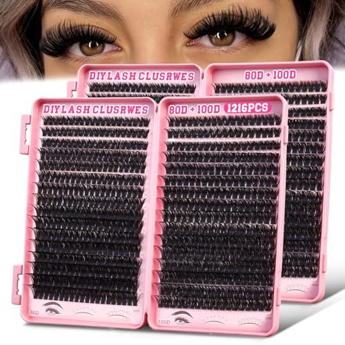 Lash Clusters Kit 1216pcs D Curl 80D 100D 10-18mm