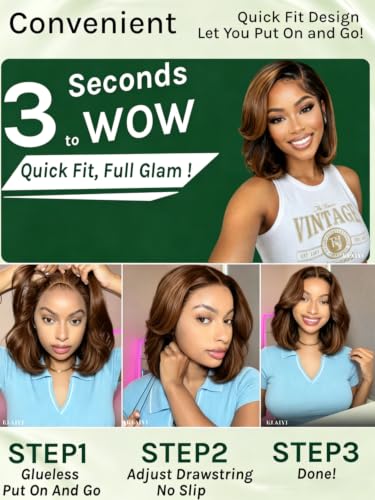 KLAIYI Ombre Brown Bob Wig - Glueless 7x5 Lace Front, 10 Inch