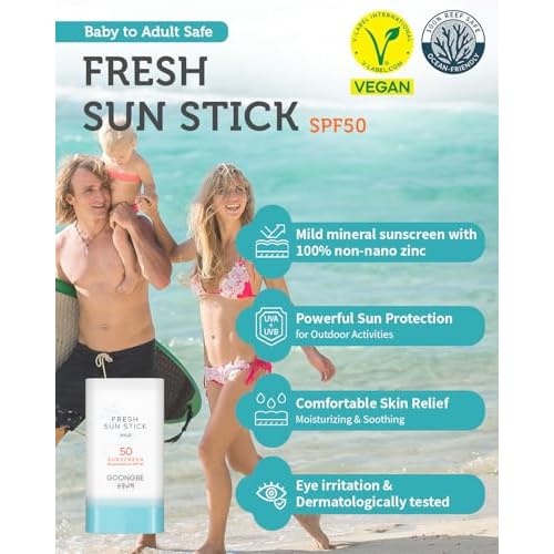 GOONGBE Sun Lotion SPF 40 & Sun Stick SPF 50-100% Zinc Oxide Mineral Sunscreen - No White Cast - Vegan Reef-Safe for Babies Kids Adults - Korean Skincare, 2.82oz & 0.49oz