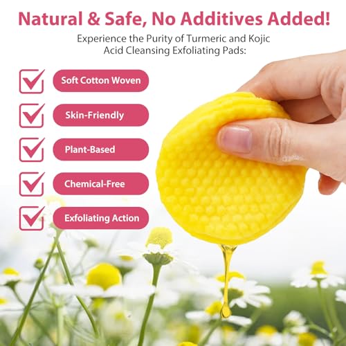 HELTURE Turmeric Kojic Acid Cleansing Pads, 40pcs Turmeric Face Scrub Pads with Vitamin B5, Vitamin C,Turmeric Cleansing Pads for Face, Mild and Non-irritating, Balance Skin Oil and Water