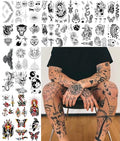 48 Sheets American Traditional Temporary Tattoos - Blackwork Designs