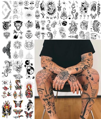 48 Sheets American Traditional Temporary Tattoos - Blackwork Designs