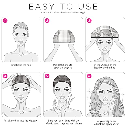 Nylon Wig Cap - Stocking Wig Cap for Women, Elastic, Breathable, 4 Pack - Black