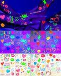 Glow in the Dark Temporary Tattoos, 8 Sheets 120+ Neon Designs