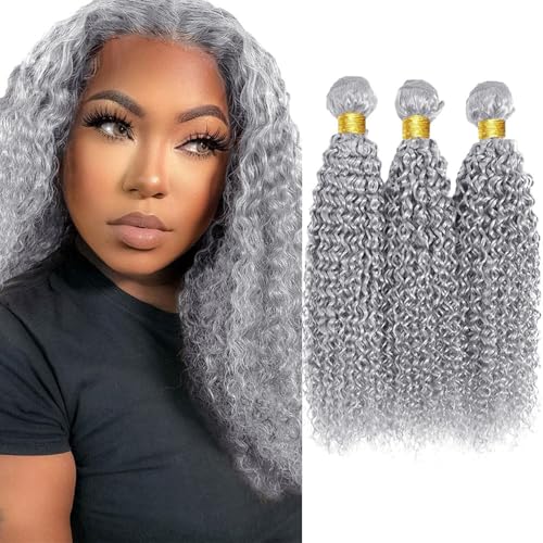 Fridnae Silver Grey Curly Wave Human Hair Bundles - 150G