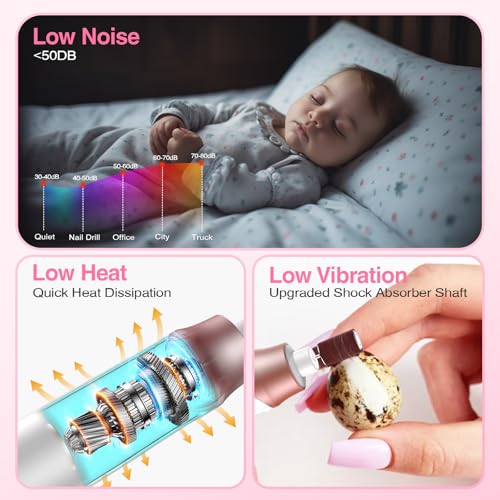 Professional Electric Nail Drill 2000mAH Portable Cordless Electric Nail File 10 in 1 Manicure Pedicure Kit ,5-Speeds Toe Nail Tools Hand Foot Care,Thick Toenail Grinder for Women Men Pets (Pink)