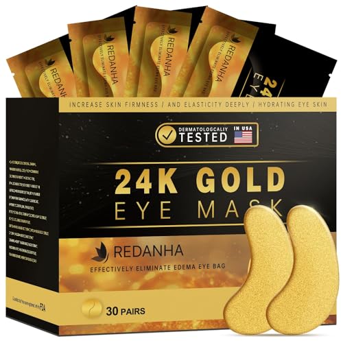 REDANHA 15 Pairs 24K Gold Under Eye Patches Face Masks Dark Circles Puffy Eye Bags Collagen Skincare Spa Trip Eye Mask