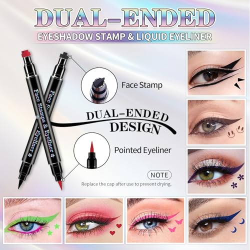 7-Color Dual-Ended Eyeliner Stamp Pen Kit with Liquid Liner