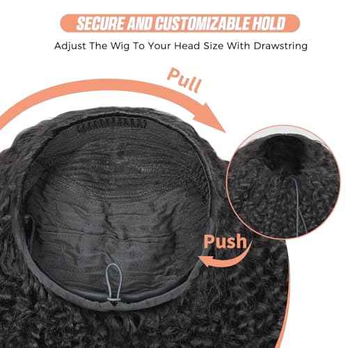 Domiso Afro Kinky Curly 3 In 1 Half Wig Seamless Kinky Curly Flip Over Beginner Friendly Human Hair Natural Hairline Glueless Invisible Hairline Drawstring Band Clip in Wig 22 Inch