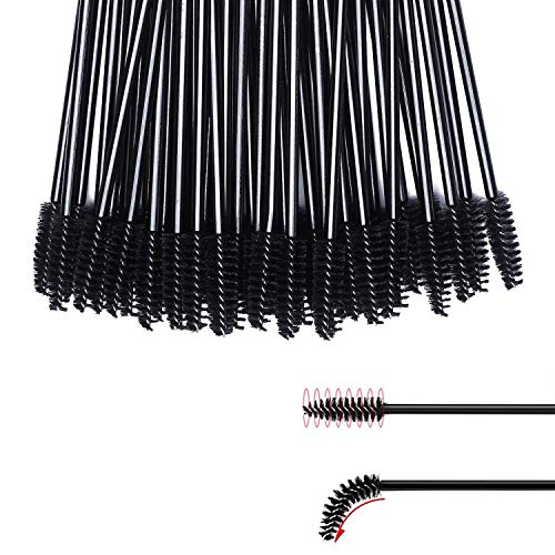 Disposable Eyelash Brushes Pack of 100 - 3.9 Inch Black Eyelash & Makeup Applicators with Adjustable Nylon Head