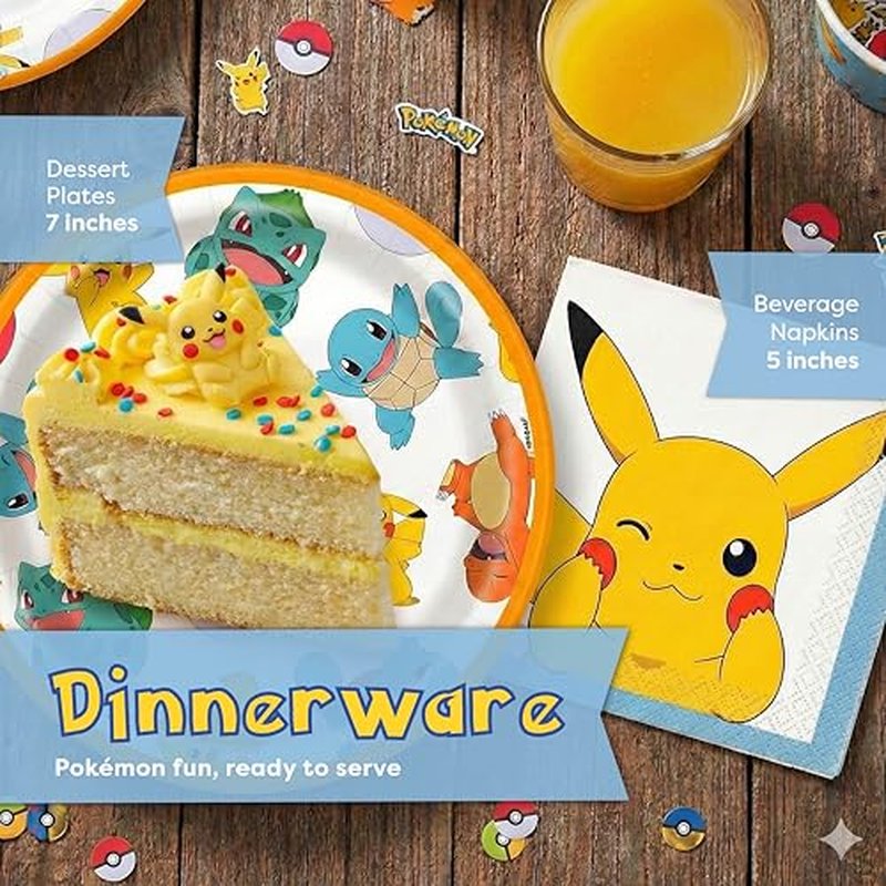 Pokemon Birthday Party Kit for 16 - Tablecloth, Plates, Napkins & Banner