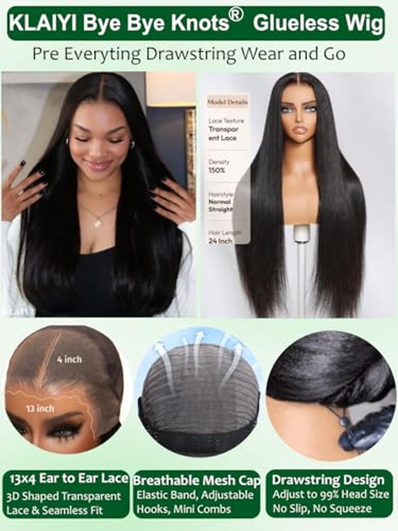 KLAIYI 13x4 Glueless Lace Front Wig - Silky Straight Human Hair