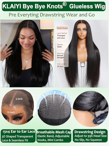 KLAIYI Silky Straight Pre Everything Glueless Precut 13x4 Lace Front