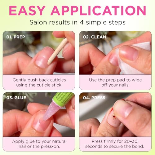 PaintLab Celestial Red French Tip Press On Nails - Medium Almond, 30-Piece Kit
