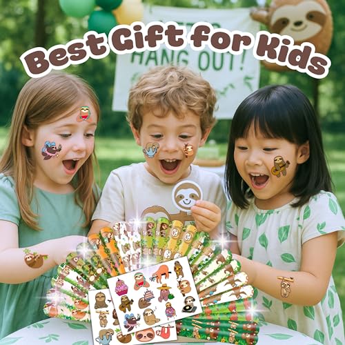 Sloth Party Favors Set - 48 PCS Slap Bracelets & Tattoos