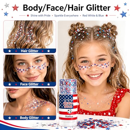 Red White Blue Glitter Stick for Face & Hair - 4th of July