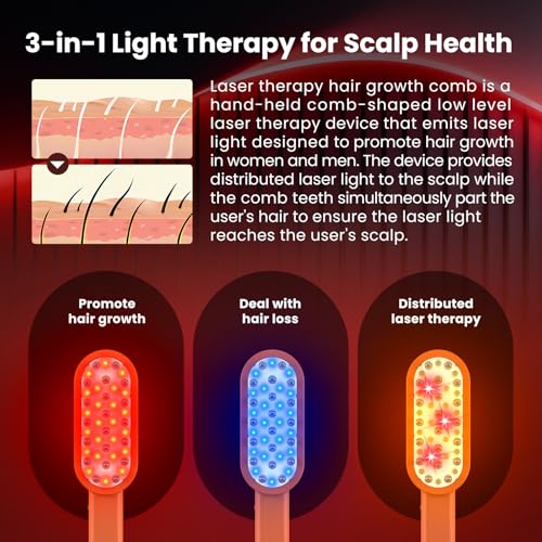 Red Light Therapy Scalp Comb with 4 Light Wavelengths & Vibration Massage