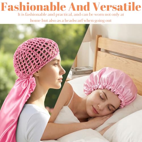 Guduling 2 in 1 Adjustable Pink Hair Wrap Cap Bonnet