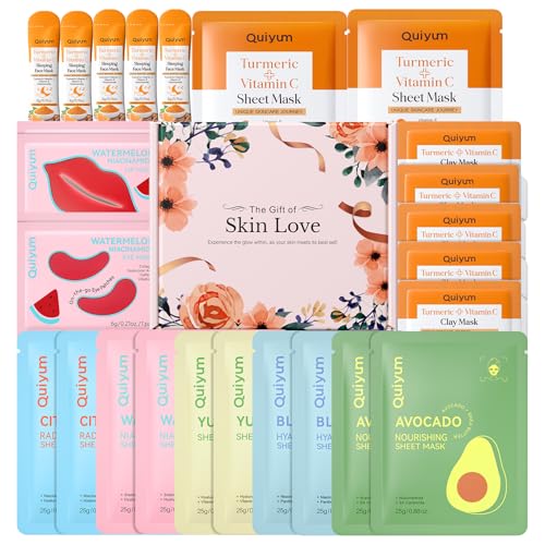 QUIYUM 26-Piece Face & Lip Mask Set with Fruit & Turmeric VC