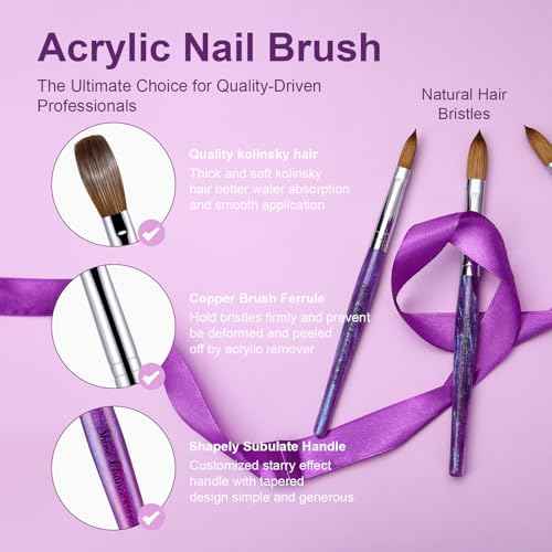 Acrylic Nail Brush Size 10, 100% Pure Kolinsky Nail Brush for Acrylic Application, Professional Nail Extension Manicure Tool Nail Drawing Pen for DIY Home Salon(Purple)