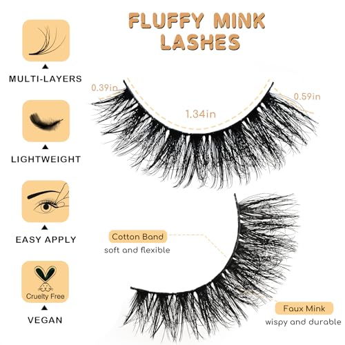 Fluffy Mink Lashes - Cat-Eye 14 Pairs, 10-15mm, Natural, APCYUST